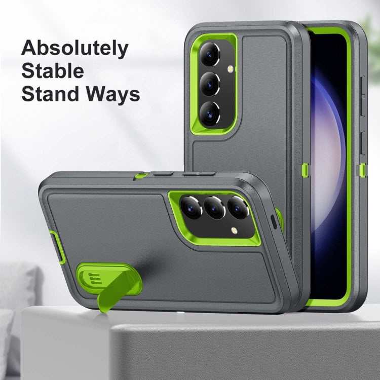 For Samsung Galaxy S24+ / S25+ 5G Rugged PC Hybrid Silicone Phone Case with Holder(Grey+Fresh Green) by buy2fix