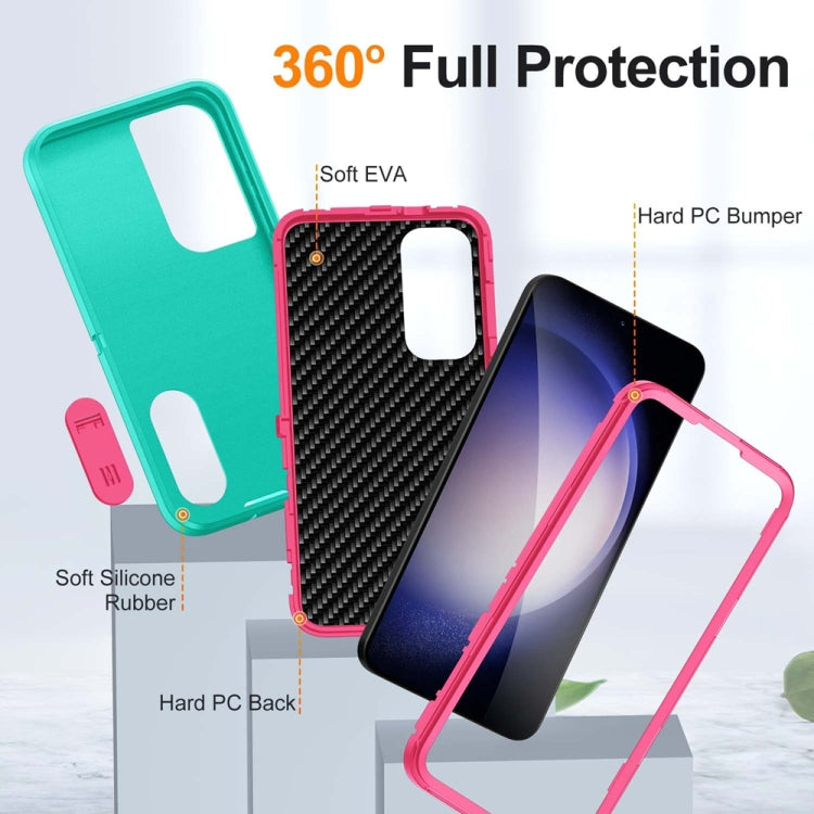 For Samsung Galaxy S24+ / S25+ 5G Rugged PC Hybrid Silicone Phone Case with Holder(Light Green+Rose Red) by buy2fix