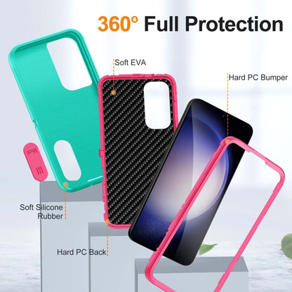 For Samsung Galaxy S24+ / S25+ 5G Rugged PC Hybrid Silicone Phone Case with Holder(Light Green+Rose Red) by buy2fix