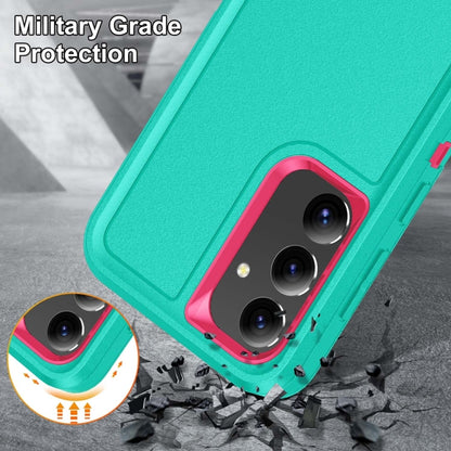 For Samsung Galaxy S24+ / S25+ 5G Rugged PC Hybrid Silicone Phone Case with Holder(Light Green+Rose Red) by buy2fix