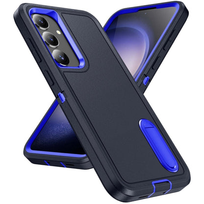 For Samsung Galaxy S24+ / S25+ 5G Rugged PC Hybrid Silicone Phone Case with Holder(Dark Blue+Royal Blue) by buy2fix