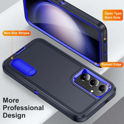 For Samsung Galaxy S24+ / S25+ 5G Rugged PC Hybrid Silicone Phone Case with Holder(Dark Blue+Royal Blue) by buy2fix