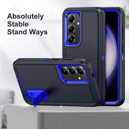 For Samsung Galaxy S24+ / S25+ 5G Rugged PC Hybrid Silicone Phone Case with Holder(Dark Blue+Royal Blue) by buy2fix