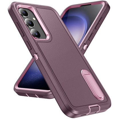 For Samsung Galaxy S24+ / S25+ 5G Rugged PC Hybrid Silicone Phone Case with Holder(Purple+Pink) by buy2fix