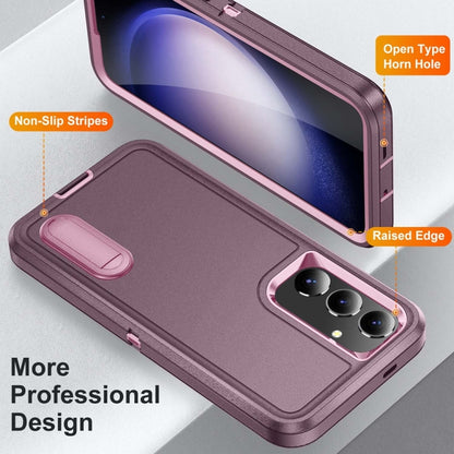 For Samsung Galaxy S24+ / S25+ 5G Rugged PC Hybrid Silicone Phone Case with Holder(Purple+Pink) by buy2fix