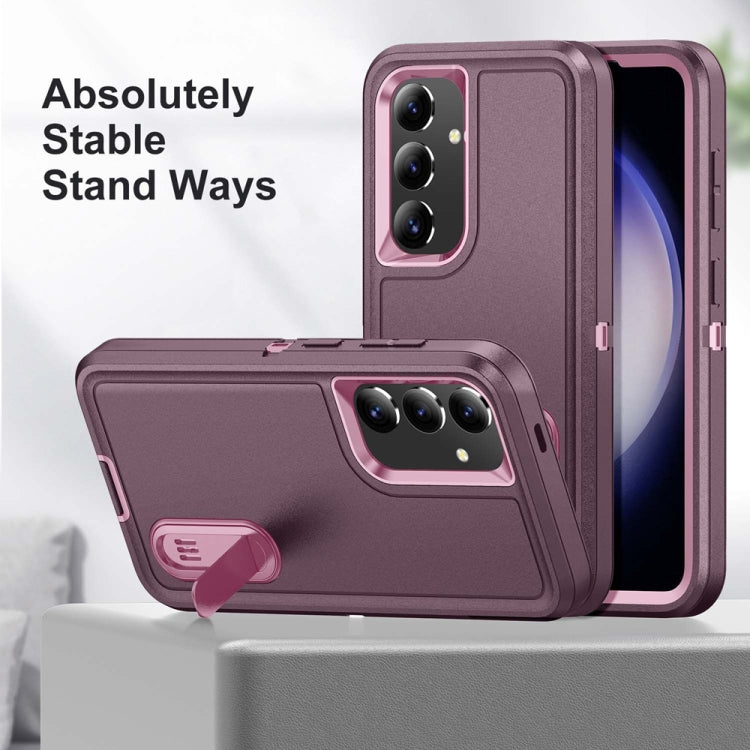 For Samsung Galaxy S24+ / S25+ 5G Rugged PC Hybrid Silicone Phone Case with Holder(Purple+Pink) by buy2fix