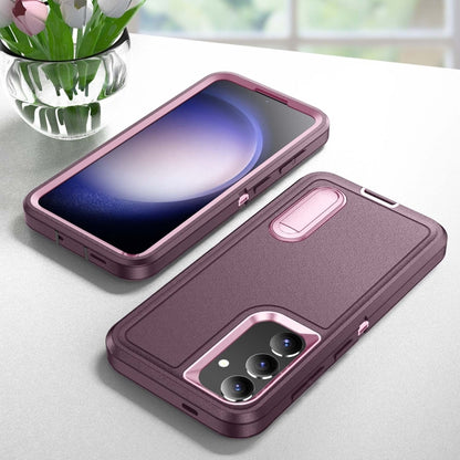 For Samsung Galaxy S24+ / S25+ 5G Rugged PC Hybrid Silicone Phone Case with Holder(Purple+Pink) by buy2fix
