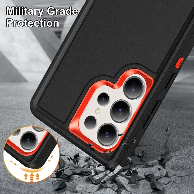For Samsung Galaxy S25 Ultra 5G Rugged PC Hybrid Silicone Phone Case with Holder(Black+Orange) by buy2fix