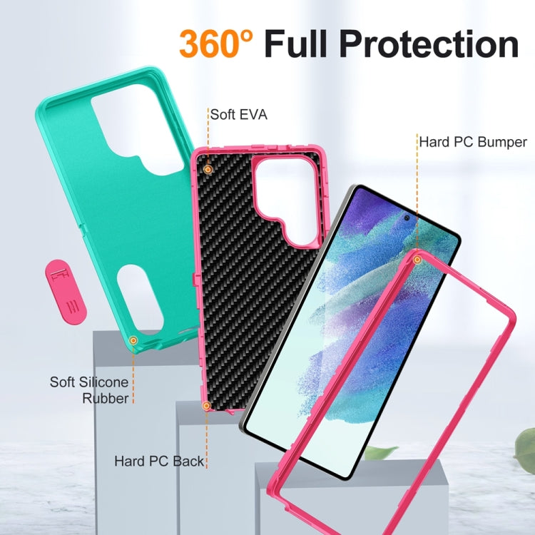 For Samsung Galaxy S25 Ultra 5G Rugged PC Hybrid Silicone Phone Case with Holder(Light Green+Rose Red) by buy2fix