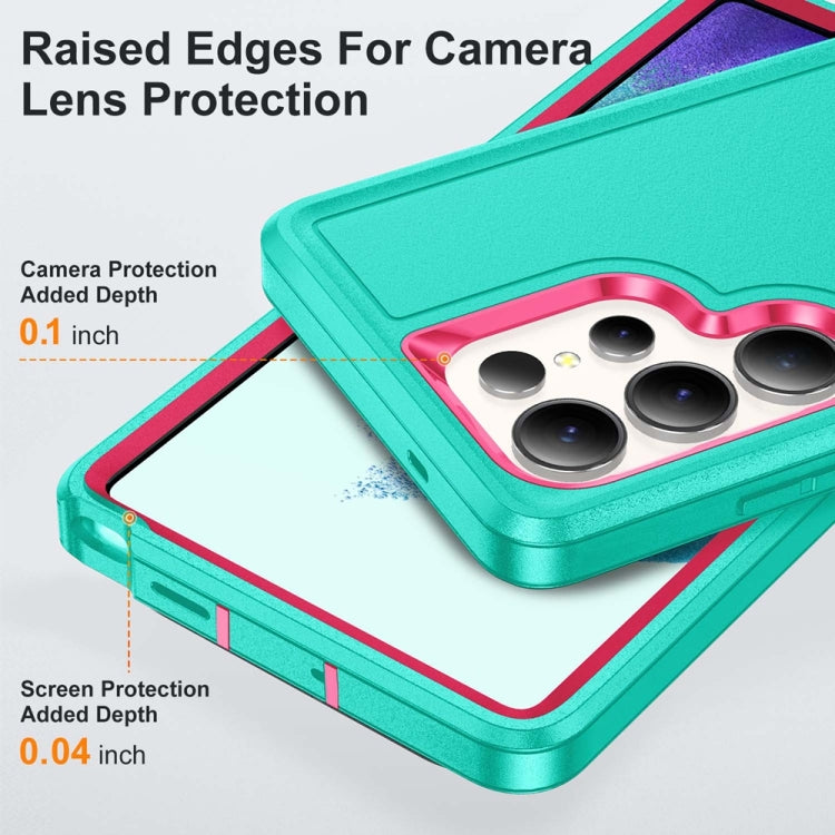 For Samsung Galaxy S25 Ultra 5G Rugged PC Hybrid Silicone Phone Case with Holder(Light Green+Rose Red) by buy2fix