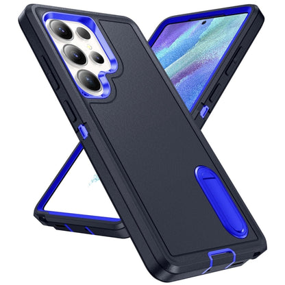For Samsung Galaxy S25 Ultra 5G Rugged PC Hybrid Silicone Phone Case with Holder(Dark Blue+Royal Blue) by buy2fix