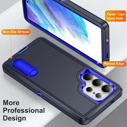 For Samsung Galaxy S25 Ultra 5G Rugged PC Hybrid Silicone Phone Case with Holder(Dark Blue+Royal Blue) by buy2fix
