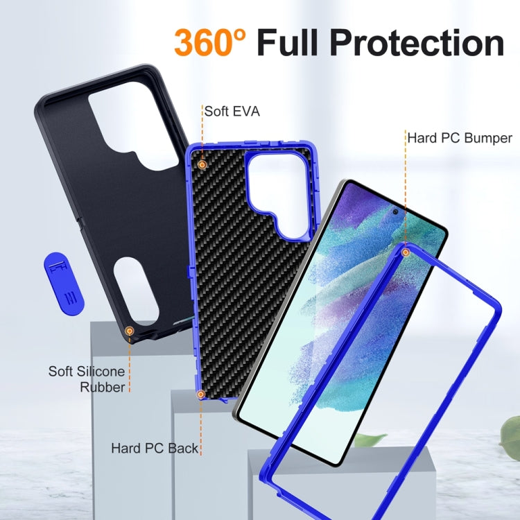 For Samsung Galaxy S25 Ultra 5G Rugged PC Hybrid Silicone Phone Case with Holder(Dark Blue+Royal Blue) by buy2fix