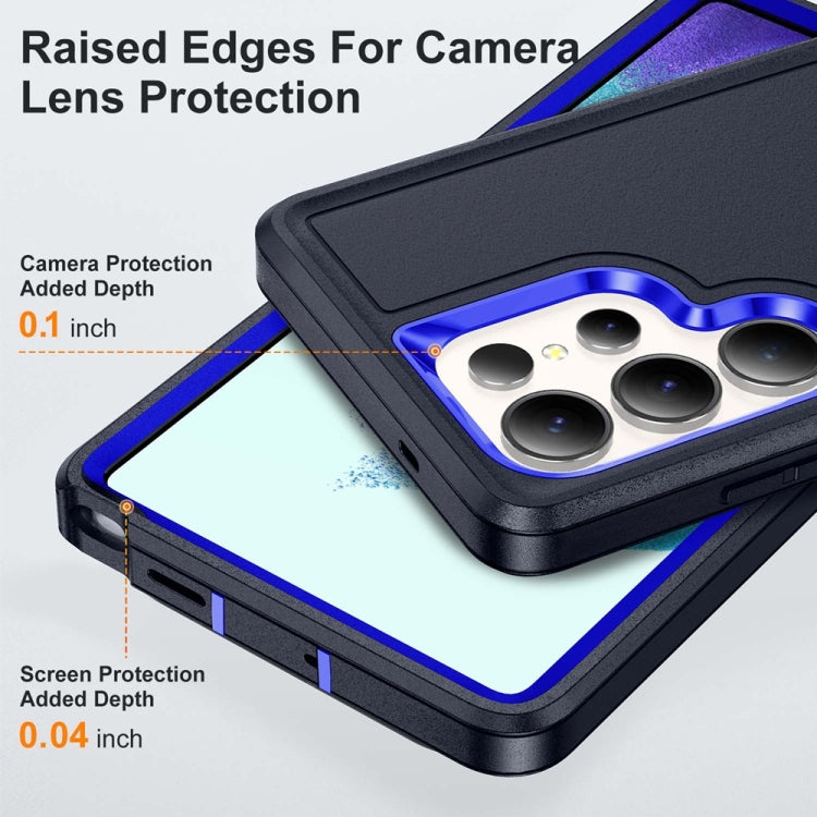 For Samsung Galaxy S25 Ultra 5G Rugged PC Hybrid Silicone Phone Case with Holder(Dark Blue+Royal Blue) by buy2fix