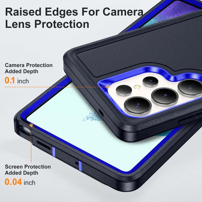 For Samsung Galaxy S25 Ultra 5G Rugged PC Hybrid Silicone Phone Case with Holder(Dark Blue+Royal Blue) by buy2fix