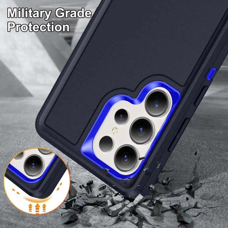 For Samsung Galaxy S25 Ultra 5G Rugged PC Hybrid Silicone Phone Case with Holder(Dark Blue+Royal Blue) by buy2fix
