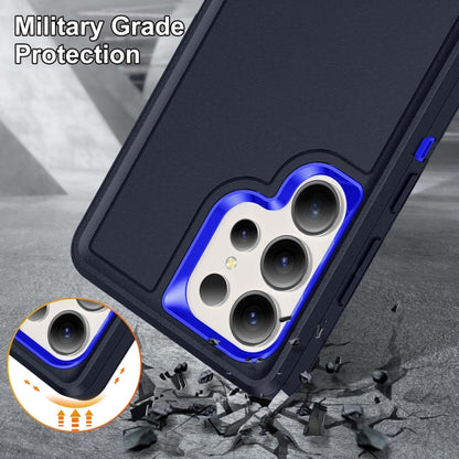 For Samsung Galaxy S25 Ultra 5G Rugged PC Hybrid Silicone Phone Case with Holder(Dark Blue+Royal Blue) by buy2fix