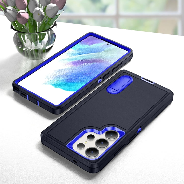 For Samsung Galaxy S25 Ultra 5G Rugged PC Hybrid Silicone Phone Case with Holder(Dark Blue+Royal Blue) by buy2fix