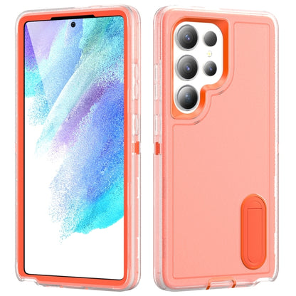 For Samsung Galaxy S25 Ultra 5G Rugged PC Hybrid Silicone Phone Case with Holder(Transparent+Orange) by buy2fix