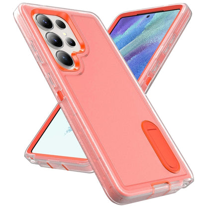 For Samsung Galaxy S25 Ultra 5G Rugged PC Hybrid Silicone Phone Case with Holder(Transparent+Orange) by buy2fix
