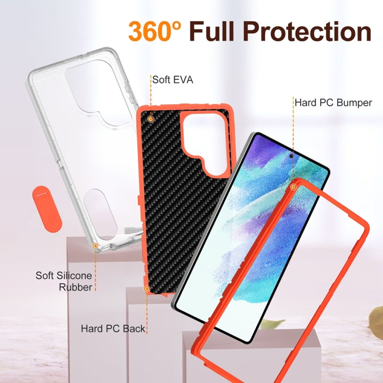 For Samsung Galaxy S25 Ultra 5G Rugged PC Hybrid Silicone Phone Case with Holder(Transparent+Orange) by buy2fix