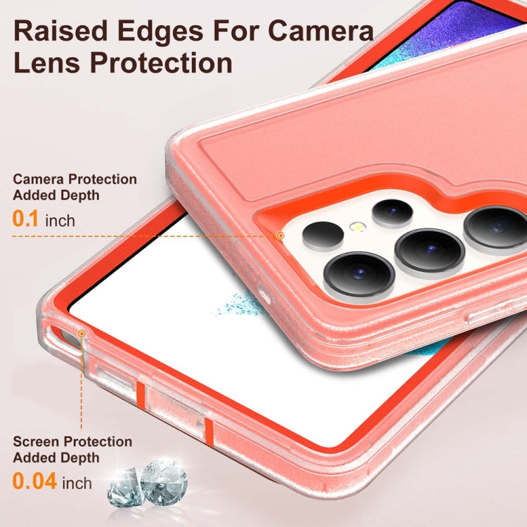 For Samsung Galaxy S25 Ultra 5G Rugged PC Hybrid Silicone Phone Case with Holder(Transparent+Orange) by buy2fix