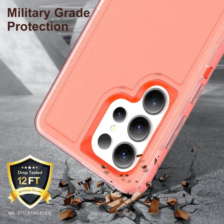 For Samsung Galaxy S25 Ultra 5G Rugged PC Hybrid Silicone Phone Case with Holder(Transparent+Orange) by buy2fix