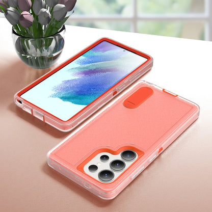 For Samsung Galaxy S25 Ultra 5G Rugged PC Hybrid Silicone Phone Case with Holder(Transparent+Orange) by buy2fix