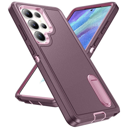 For Samsung Galaxy S25 Ultra 5G Rugged PC Hybrid Silicone Phone Case with Holder(Purple+Pink) by buy2fix