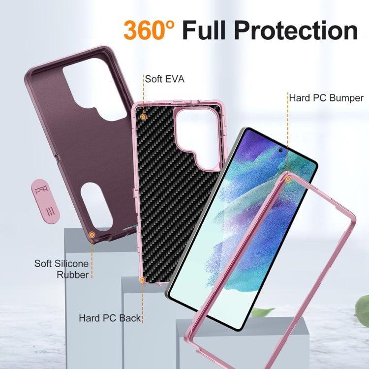 For Samsung Galaxy S25 Ultra 5G Rugged PC Hybrid Silicone Phone Case with Holder(Purple+Pink) by buy2fix