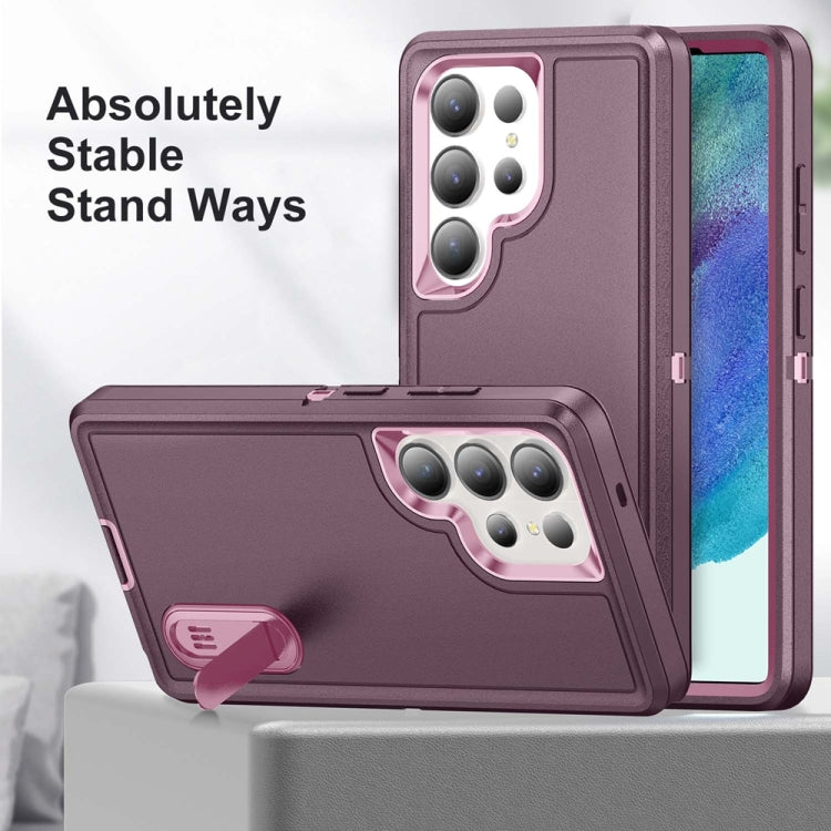 For Samsung Galaxy S25 Ultra 5G Rugged PC Hybrid Silicone Phone Case with Holder(Purple+Pink) by buy2fix