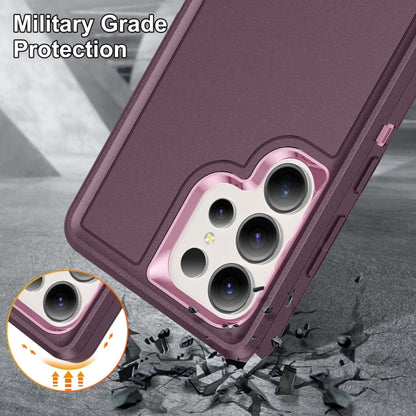 For Samsung Galaxy S25 Ultra 5G Rugged PC Hybrid Silicone Phone Case with Holder(Purple+Pink) by buy2fix