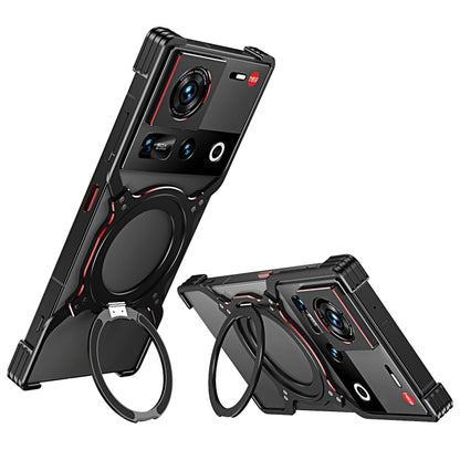 For ZTE nubia Z70 Ultra Mechanical Arm Borderless MagSafe Holder Metal Phone Case(Black Red) - ZTE Cases by buy2fix | Online Shopping UK | buy2fix