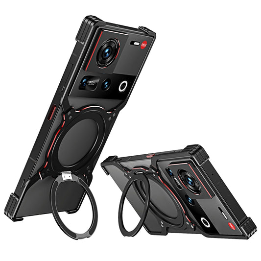 For ZTE nubia Z70 Ultra Mechanical Arm Borderless MagSafe Holder Metal Phone Case(Black Red) - ZTE Cases by buy2fix | Online Shopping UK | buy2fix