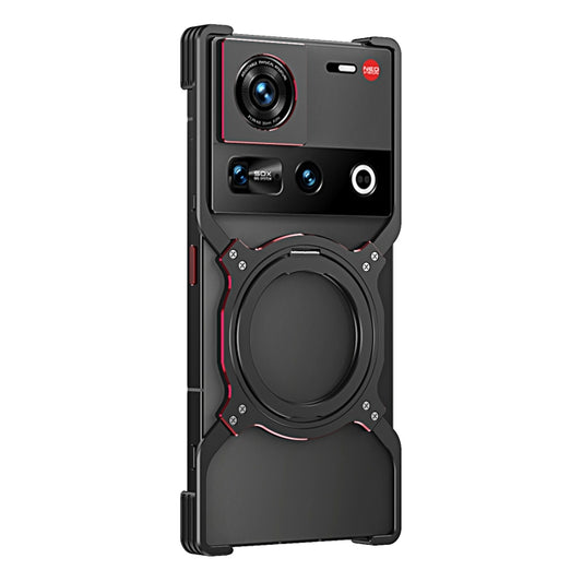 For ZTE nubia Z70 Ultra Mechanical Arm Borderless MagSafe Holder Metal Phone Case(Black Red) - ZTE Cases by buy2fix | Online Shopping UK | buy2fix