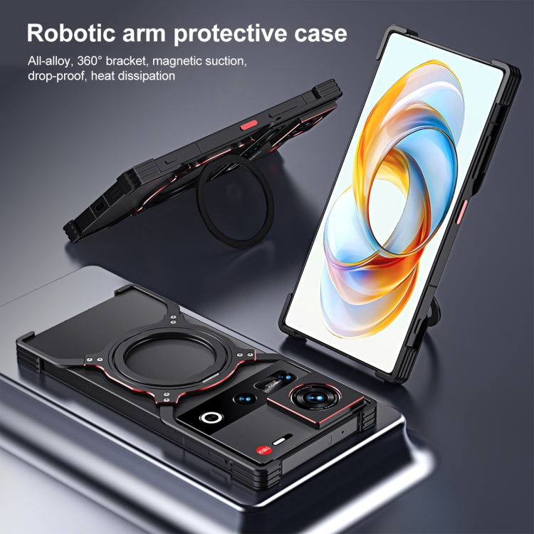 For ZTE nubia Z70 Ultra Mechanical Arm Borderless MagSafe Holder Metal Phone Case(Black Blue) - ZTE Cases by buy2fix | Online Shopping UK | buy2fix