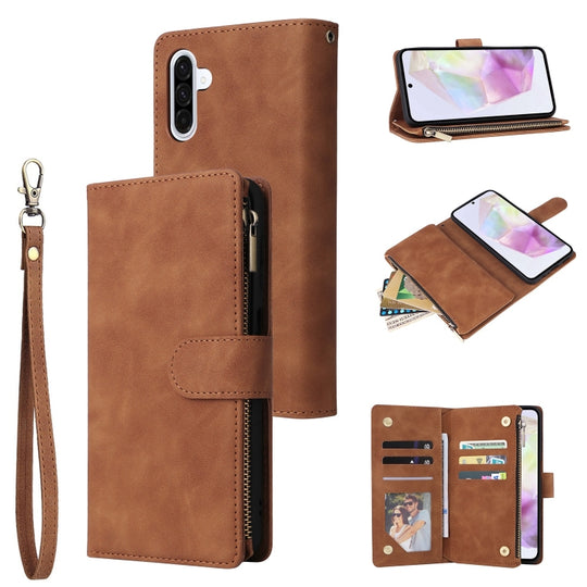 For Galaxy A26 5G Multifunctional Frosted Zipper Wallet Leather Phone Case(Brown)