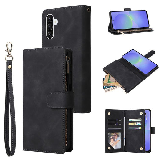 For Galaxy A36 5G Multifunctional Frosted Zipper Wallet Leather Phone Case(Black)