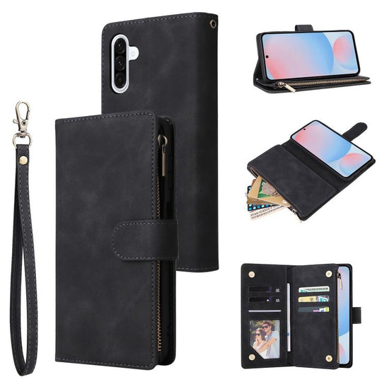 For Galaxy A56 5G Multifunctional Frosted Zipper Wallet Leather Phone Case(Black)