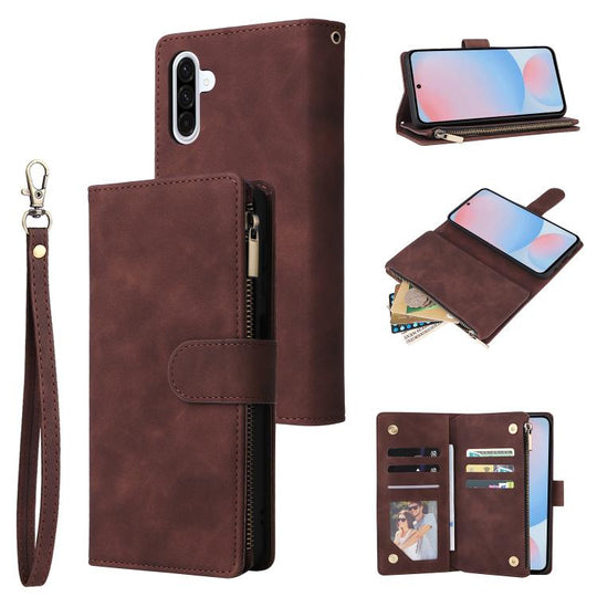 For Galaxy A56 5G Multifunctional Frosted Zipper Wallet Leather Phone Case(Coffee)