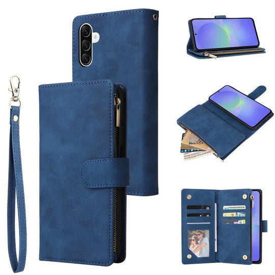 For Galaxy A37 5G Multifunctional Frosted Zipper Wallet Leather Phone Case(Blue)