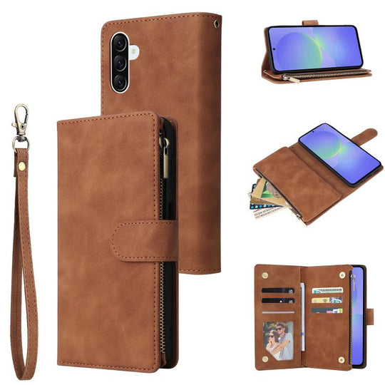 For Galaxy A37 5G Multifunctional Frosted Zipper Wallet Leather Phone Case(Brown)