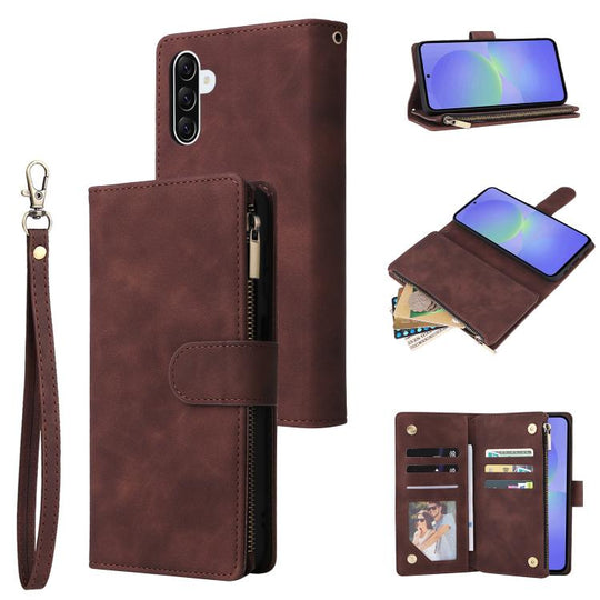 For Galaxy A57 5G Multifunctional Frosted Zipper Wallet Leather Phone Case(Coffee)