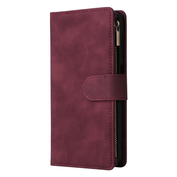 For Samsung Galaxy S25 5G Multifunctional Frosted Zipper Wallet Leather Phone Case(Wine Red) by buy2fix