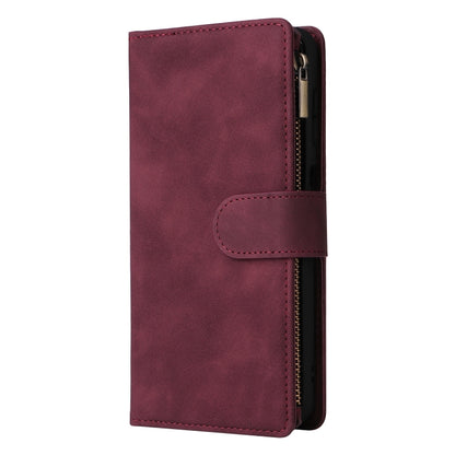 For Samsung Galaxy S25 5G Multifunctional Frosted Zipper Wallet Leather Phone Case(Wine Red) by buy2fix