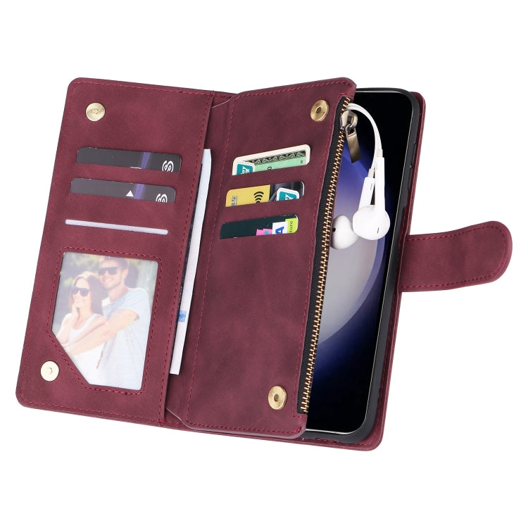 For Samsung Galaxy S25 5G Multifunctional Frosted Zipper Wallet Leather Phone Case(Wine Red) by buy2fix