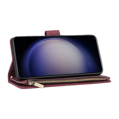 For Samsung Galaxy S25 5G Multifunctional Frosted Zipper Wallet Leather Phone Case(Wine Red) by buy2fix