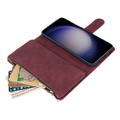 For Samsung Galaxy S25 5G Multifunctional Frosted Zipper Wallet Leather Phone Case(Wine Red) by buy2fix