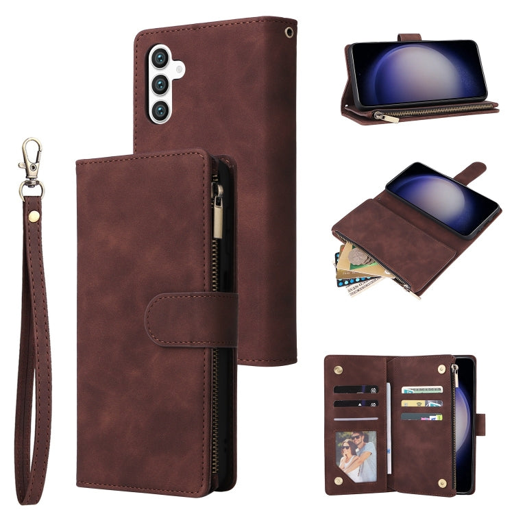For Samsung Galaxy S25 5G Multifunctional Frosted Zipper Wallet Leather Phone Case(Coffee) by buy2fix