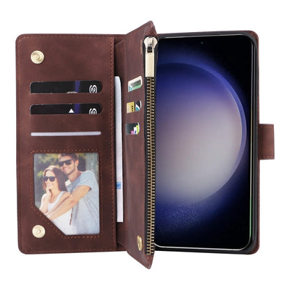 For Samsung Galaxy S25 5G Multifunctional Frosted Zipper Wallet Leather Phone Case(Coffee) by buy2fix